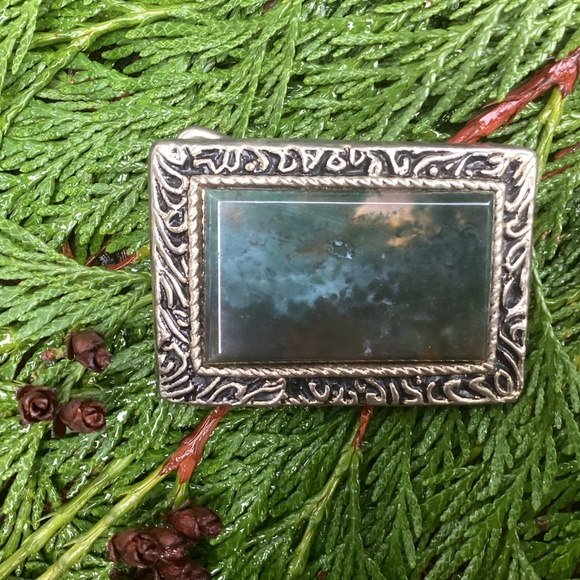 Vintage Beautiful Blue/Green/Gray Stone Inlay Metal Belt Buckle main image 6